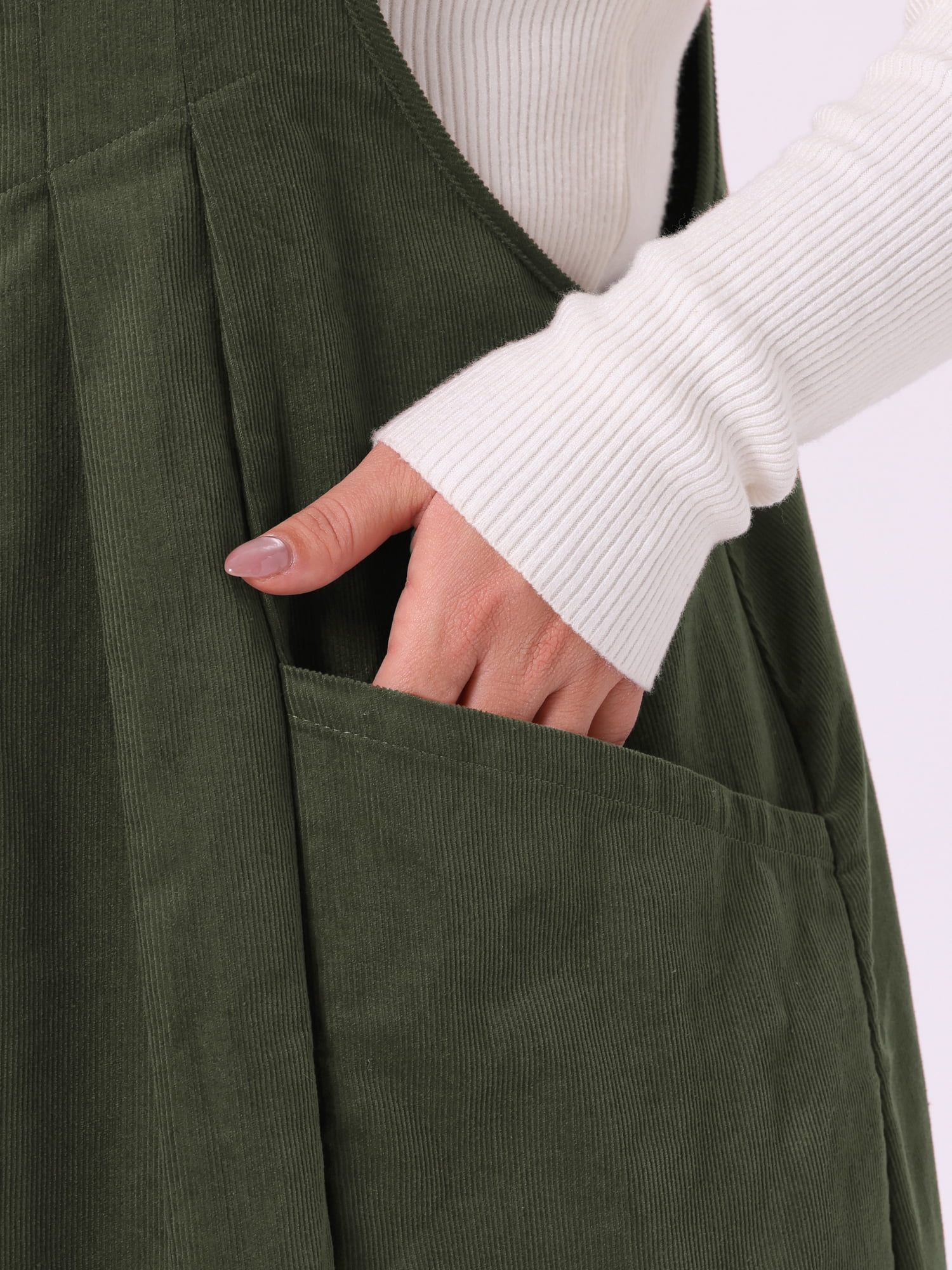DARING DIVA Women's Plus Corduroy Pinafore Dress Pleated Skirt 1X Army Green