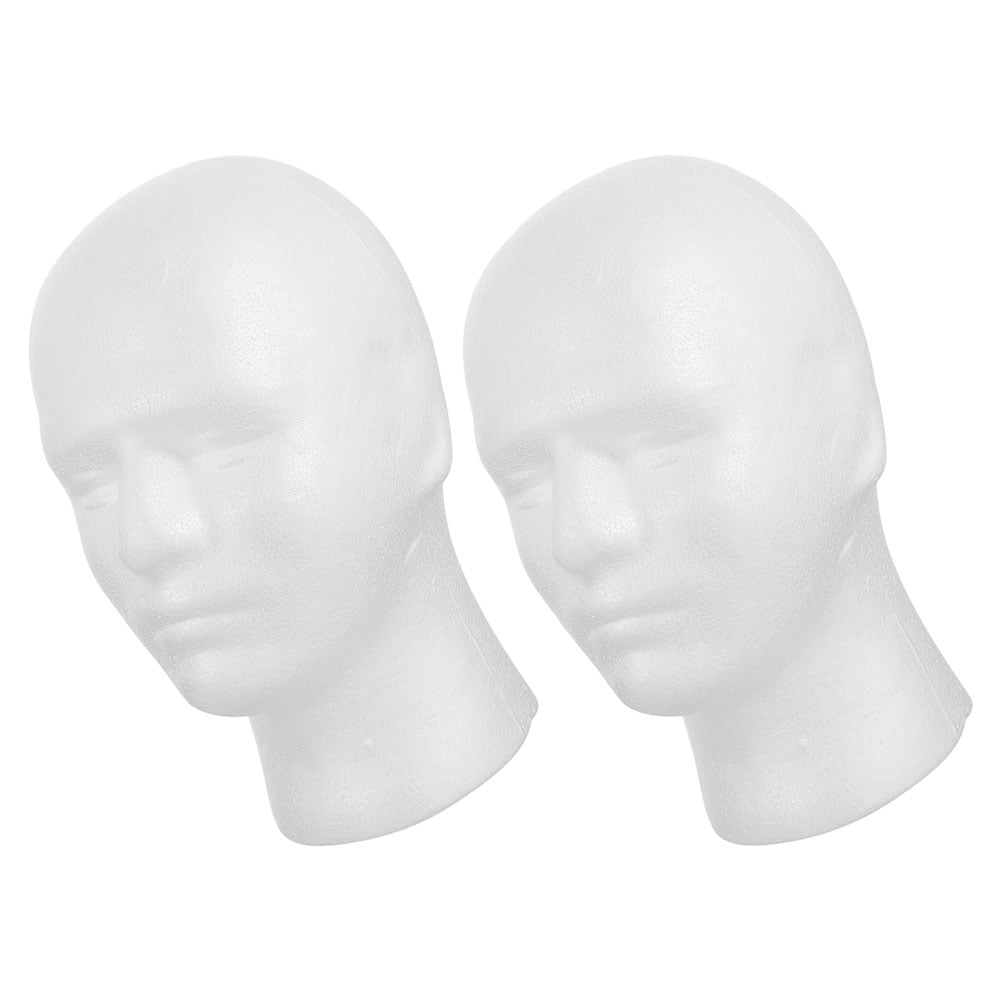 FELTECHELECTR 2Pcs Male Foam Mannequin Head Model White Lightweight Foam Display Stand for Hats Scarves