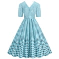 thumbnail image 4 of SELONE Vintage Dress for Women 1960s Summer Vintage Short Sleeve Pleated Gingham V Neck Doll Solid Color Three Layer for Prom Evening Party Graduation Tea Birthday Travel Photography Green L, 4 of 6