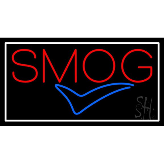 Red Smog Blue Check Logo LED Neon Sign 20 x 37 - inches, Clear Edge Cut Acrylic Backing, with Dimmer - Bright and Premium built indoor LED Neon Sign for automotive store, and mall.