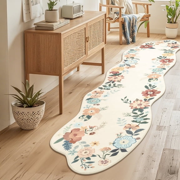 MeyJey 2'x8' Runner Rugs for Hallways, Non Slip Machine Washable Rug Floor Carpet for Bedroom Kitchen Laundry Room, Beige
