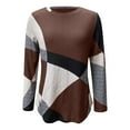 thumbnail image 3 of Womens Tops Women's Patchwork Printed Round Neck Loose Long Sleeve Top, 3 of 5
