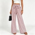 thumbnail image 4 of Karymi Jean Shorts Vertical Striped Long Wide Leg Pants, Ruffled Elastic Drawstring High Waist Trousers with Casual Patch Pocket Jean Shorts Womens, 4 of 5