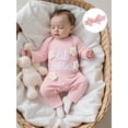 thumbnail image 4 of BemeyourBBs Newborn Baby Girl Little Sister Outfit Infant Baby Girl Spring Fall Winter Clothes Lil Sister Romper Long Sleeve Letter Floral Embroidery Jumpsuit with Headband, 4 of 9