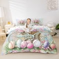 thumbnail image 3 of Erosebridal Pink Bow Easter Eggs Twin Bedding For Teens,Spring Rustic Flowers Duvet Cover Set For Child Kids,2pcs,No Comforter,Microfiber Bedroom Decor, 3 of 6