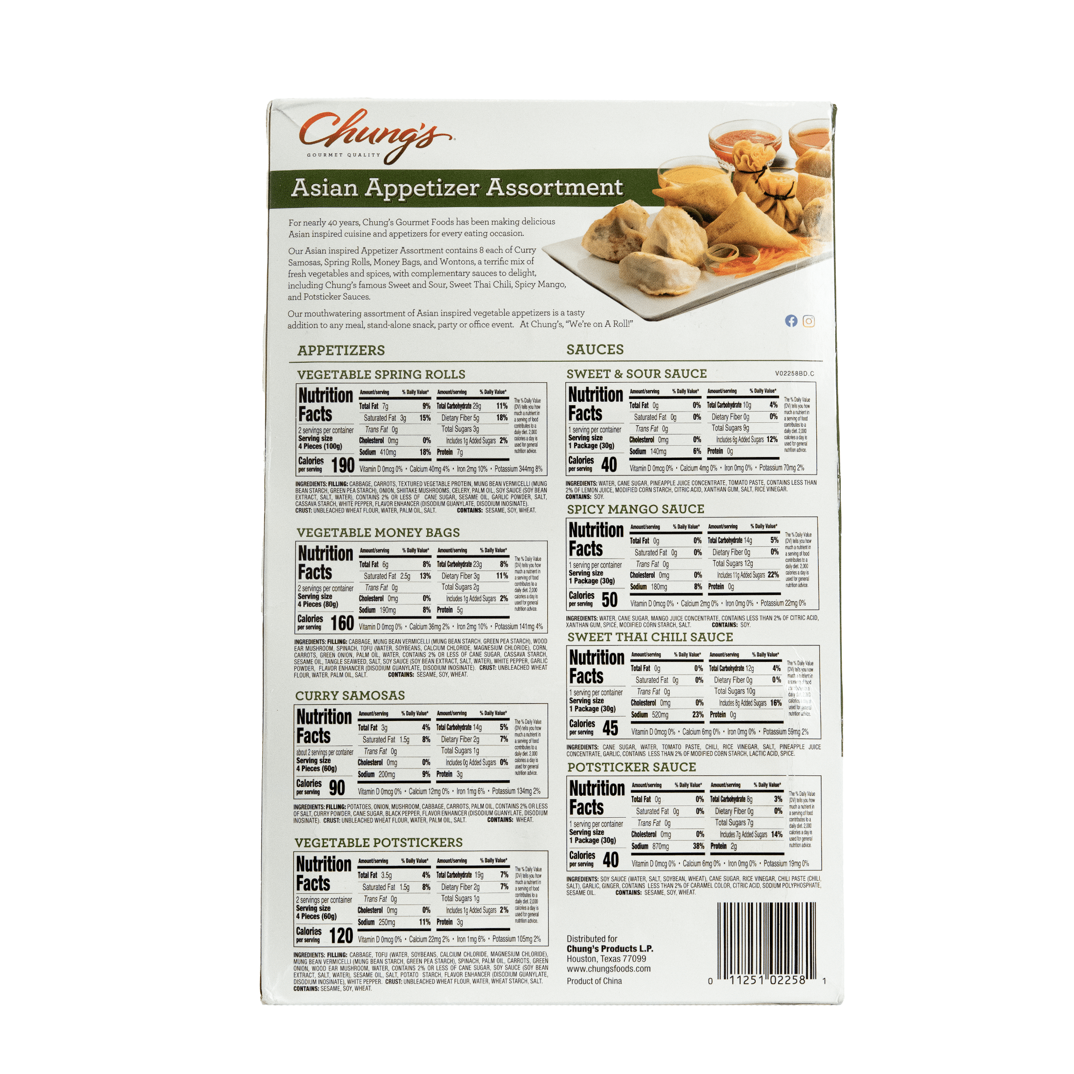 Chung's Asian Assorted Appetizers with Sauce Packets, 25.4 oz, 32 Count, Frozen