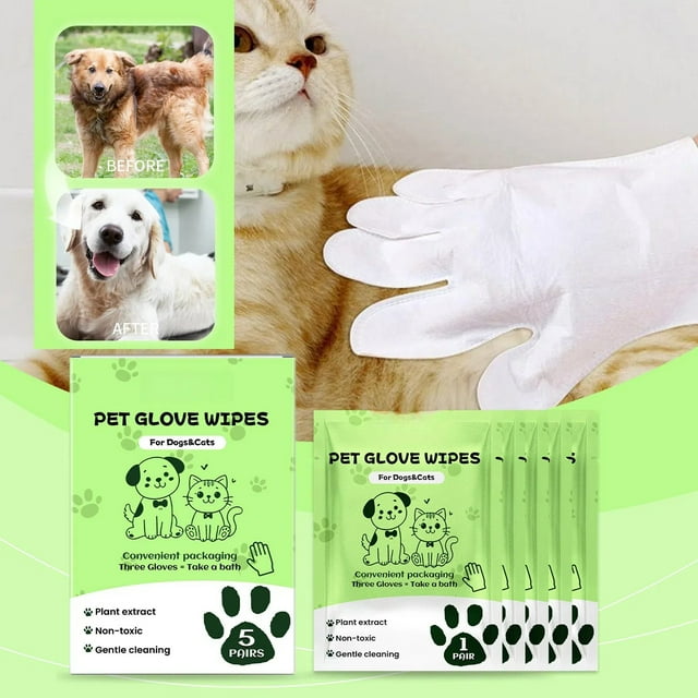 SIfdSeng Gants pour Animaux de Compagnie pour Chiens et Chats Lingettes Jetables Toilettage 5 Pcs 5Ml