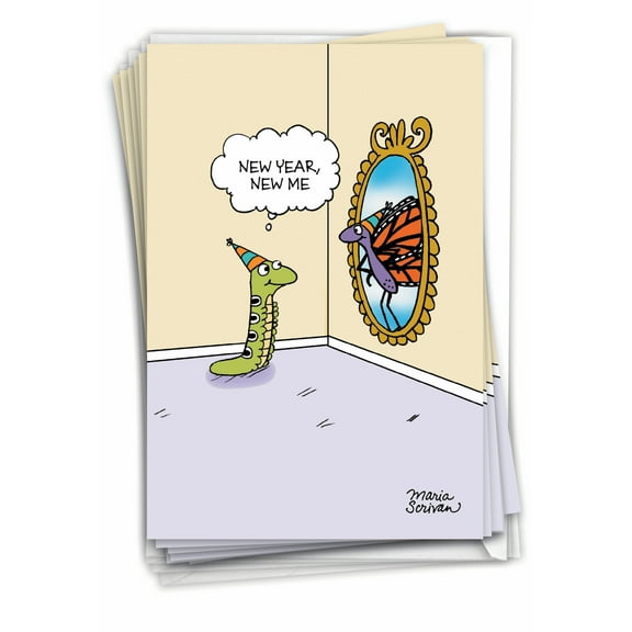 NobleWorks, New You - 12 Funny New Year Cards Boxed - Bulk Set, C7655NYG-B12x1