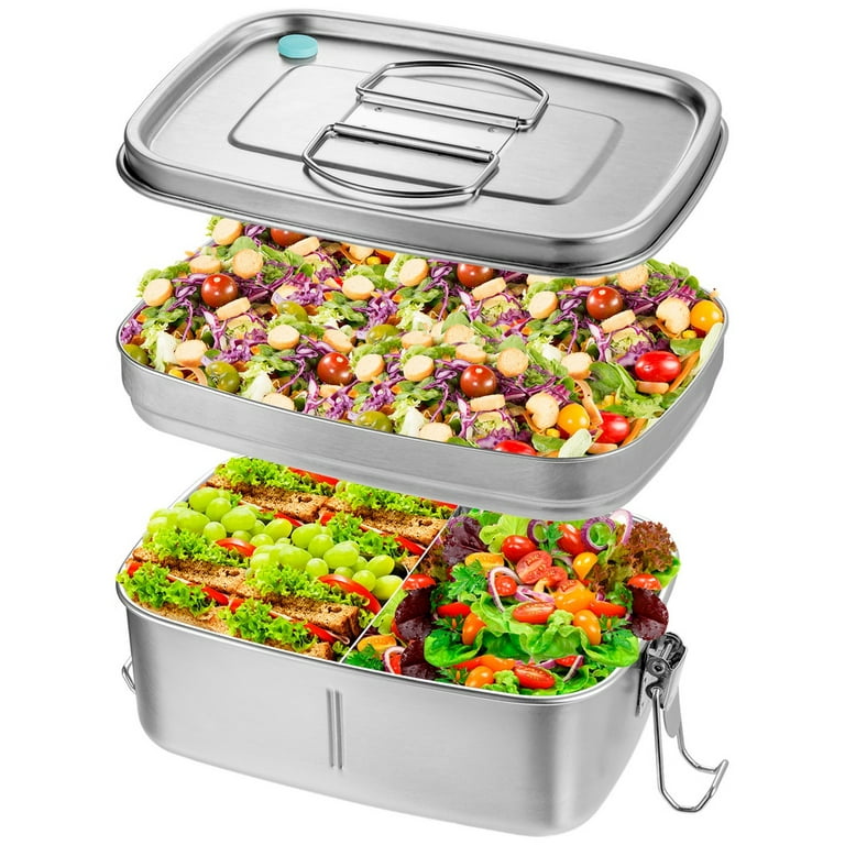 Stainless Steel Lunch Box, 1.5L/50oz 2-Tier Large Capacity Bento Box for  Adults & Kids, Crack-Resistant Portable Lunch Container with Secure Locks &  Food Divider, BPA-free Safe Metal Food Case 