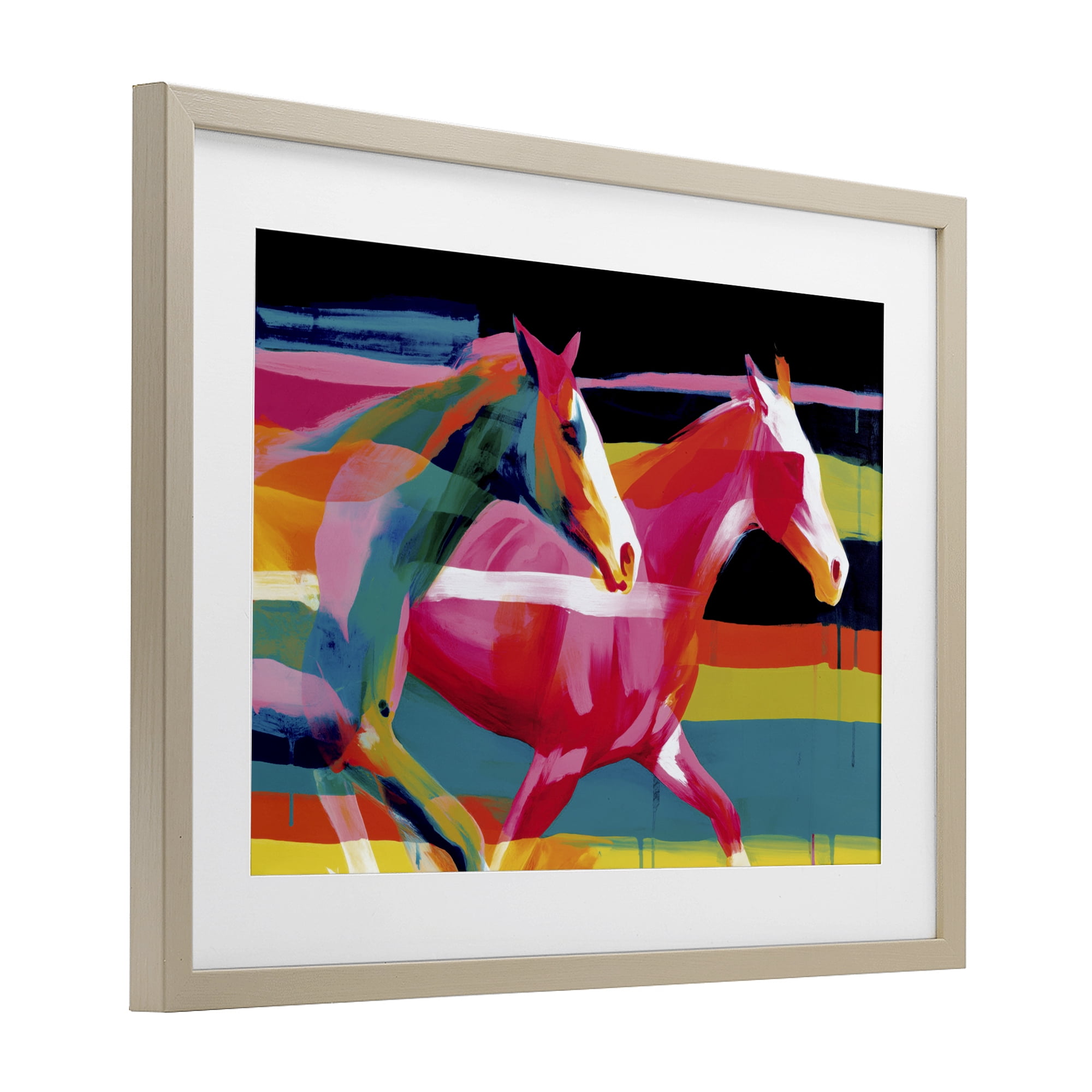 Stupell Industries Wild Horses Running Through Stripes Birch Framed Print Under Glass, design by Chromatic Storm Studio
