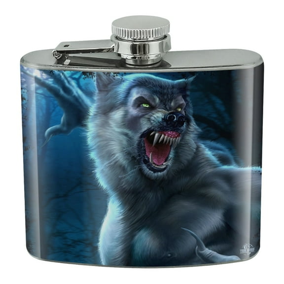 Crazy Scary Werewolf Monster Stainless Steel 5oz Hip Drink Kidney Flask