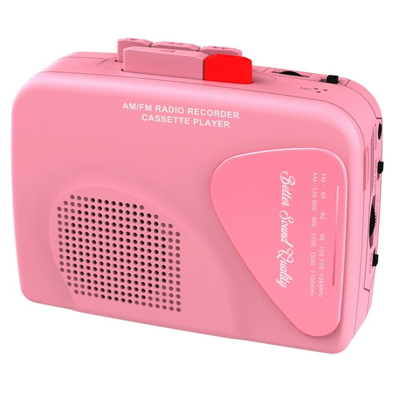 Cassette Player Tape Recorders AM/FM Radio, Portable Tape Player Records Built in Speakers Manual Record with 3.5MM Earphone- Pink