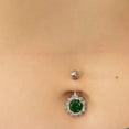 thumbnail image 2 of 2Ct Round Cut Simulated Green Emerald Diamond Women Belly Button Ring 14K White Gold Plated 925 Silver, 2 of 3