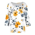 thumbnail image 7 of Plus Size Tops for Women Asymmetrical Square Neck with Button Detail Short Sleeve T-shirts Dressy Casual (3XL, Yellow-Floral), 7 of 7