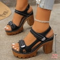 thumbnail image 2 of Women's Heeled Sandals Peep Toe Hook and Loop Summer Slingback Heels Platform Lug Sole Comfy Arch Support Casual Beach Shoes Black Size 7.5, 2 of 6