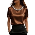 thumbnail image 3 of TaTaai Women's Office Casual Top Short Sleeve Round Neck Pearl Accent Solid Color Summer Blouse Professional Loose Fit Shirt Gift, 3 of 5