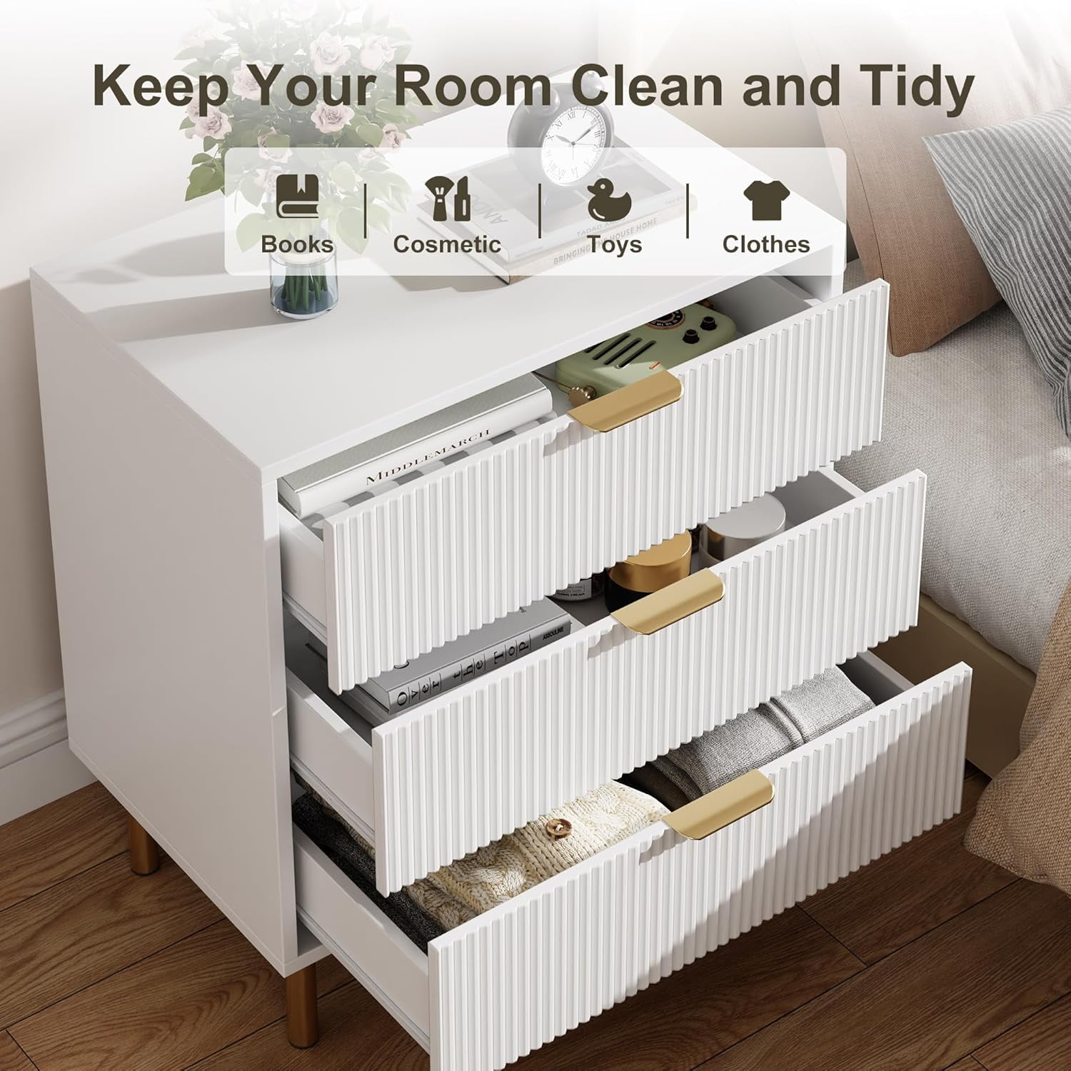 white and gold 3 drawer dresser Dresser, Modern for Bedroom with Handle Large Drawer, Wood Double Chest of Drawers and Storage Organizer for Living Bedroom dresser