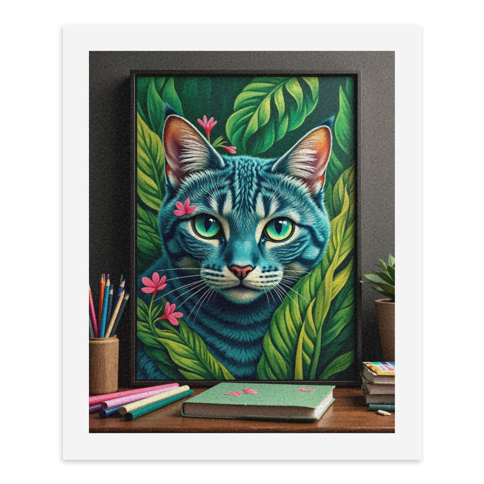 Paint By Numbers Kit for Adults Beginner - DIY Cat Portrait Jungle Leaves Art Canvas Painting Kits for Adults, Frameless Paint By Number for Adults for Home Wall Decor 16x20 Inch