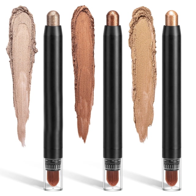 Eyeshadow For Beginners Eyeshadow Stick Eye Makeup Color Pearl Pen Three Piece Set High Gloss Rotating Eyeshadow Eyebrow Pen Shiny Brush Head