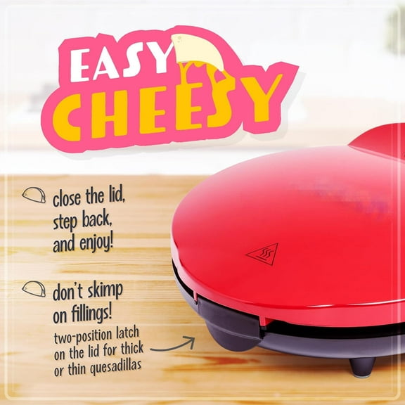 Deluxe 10-inch 6-Wedge Electric Quesadilla Maker with Extra Stuffing Latch, Red