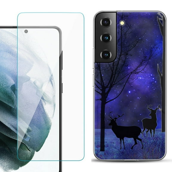 Slim-Fit TPU Fashion Phone Case for Samsung Galaxy S22 5G, with Tempered Glass Screen Protector, by OneToughShield ® - Midnight Forest