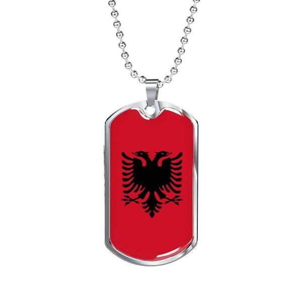Albania Flag Necklace Albania Flag Stainless Steel or 18k Gold Dog Tag 24"