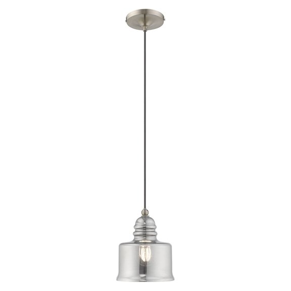 Livex Lighting  Art Glass 1-Light Brushed Nickel Mini Pendant - 6.75"Dia. x 9.5"-80"Adj. H
