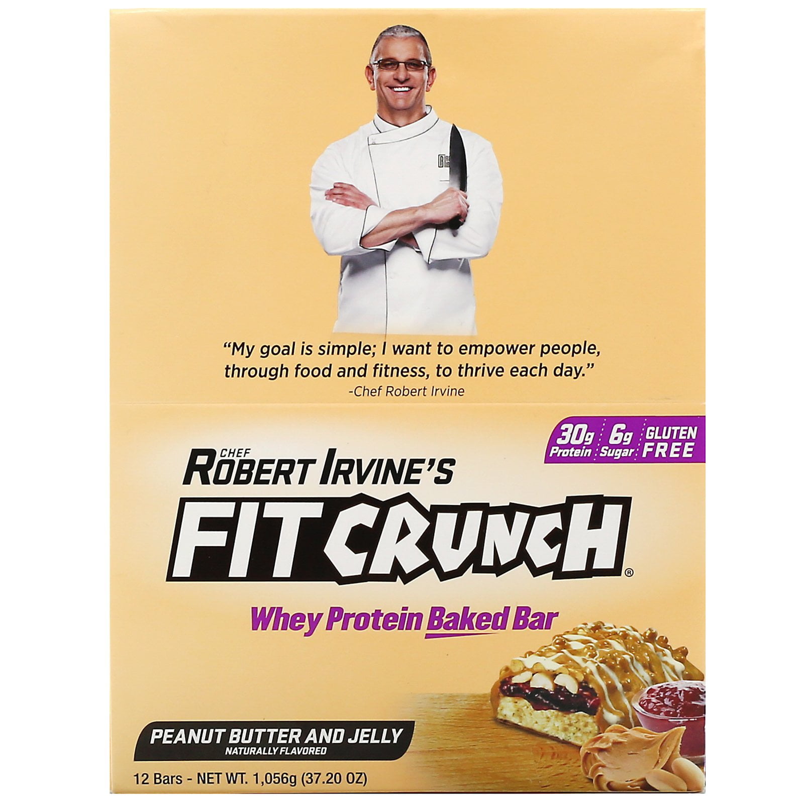 FITCRUNCH Whey Protein Baked Bar, Peanut Butter and Jelly, 12 Bars, 3.10 oz (88 g) Each