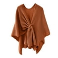 thumbnail image 2 of DPTALR Womens Solid Large Front Sweater Knitting Design Hollow Out Feel Wrap Topper Knitted Elegant Shawls Cape For Fall Winter, 2 of 5