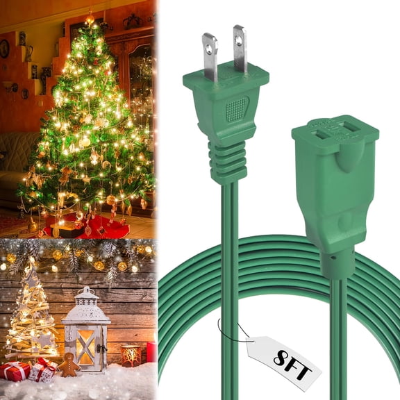 EBaokuup 8FT Green Outdoor Extension Cord, 2 Prong Power Cord for Christmas Lights and Holiday Decor