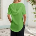 thumbnail image 4 of Sudadera con capucha de manga corta de punto de verano de color liso para mujer: cuello en V, capucha con cordón y tejido ligero para uso informal., 4 of 6