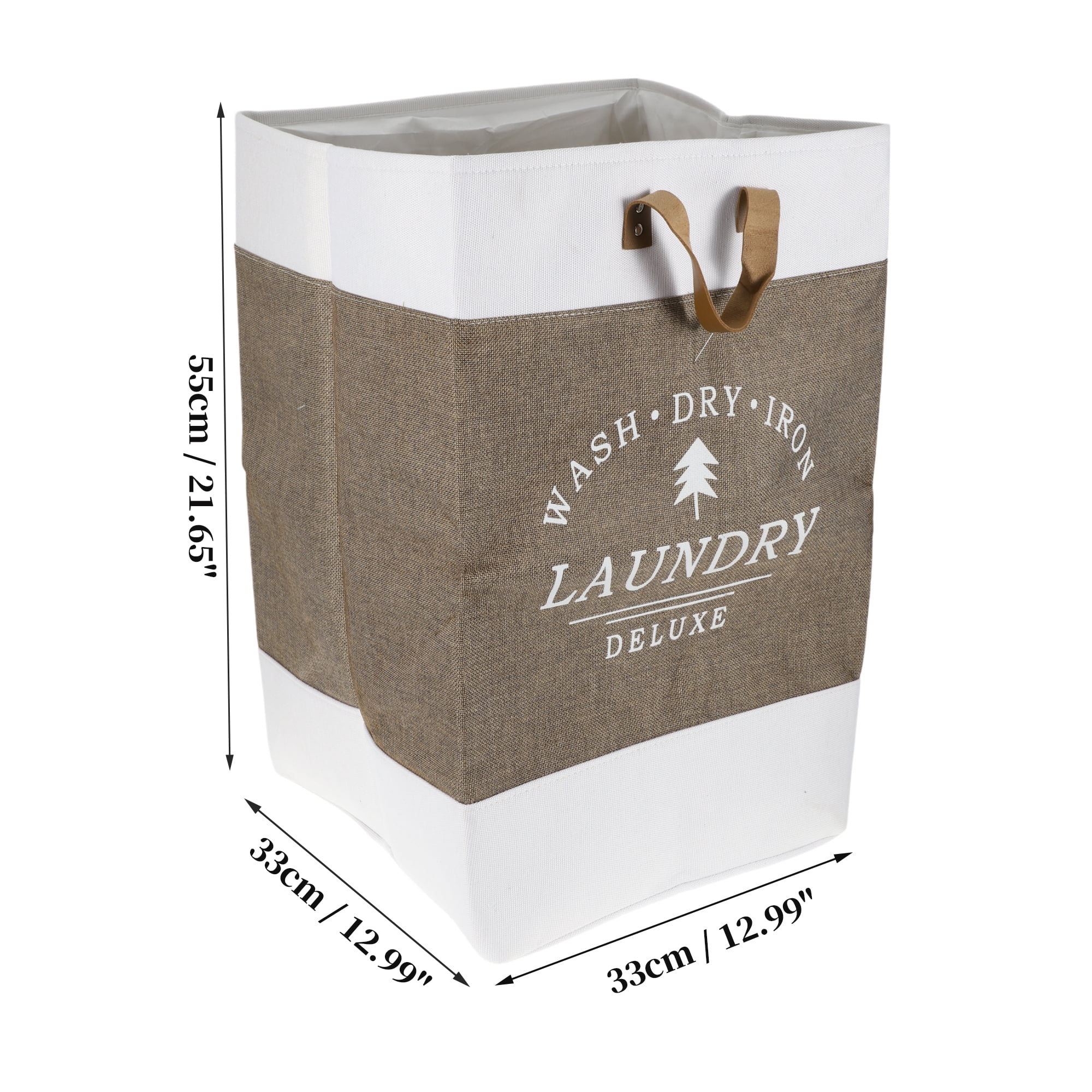 Unique Bargains Laundry Basket, Foldable Laundry Hamper with PU Handles Gray Brown