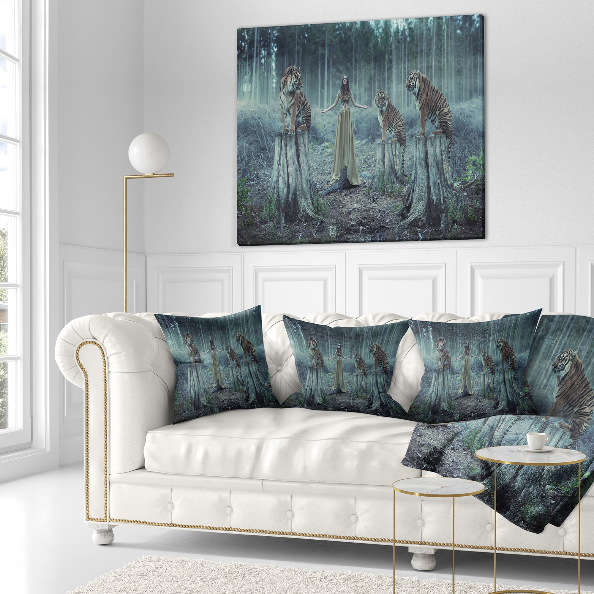 Designart Female Trainers with Tiger - Animal Throw Pillow - 18x18