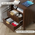 thumbnail image 5 of Nightstand with Charging Station, Fluted Nightstand with LED Lights, Modern Rustic Side Table with 2 Storage Drawers, Wooden End Table for Bedroom, Walnut 2pcs, 5 of 7