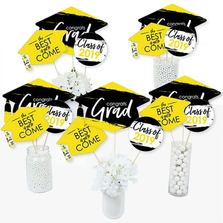 Yellow Grad - Best is Yet to Come - 2019 Yellow Graduation Party Centerpiece Sticks - Table Toppers - Set of