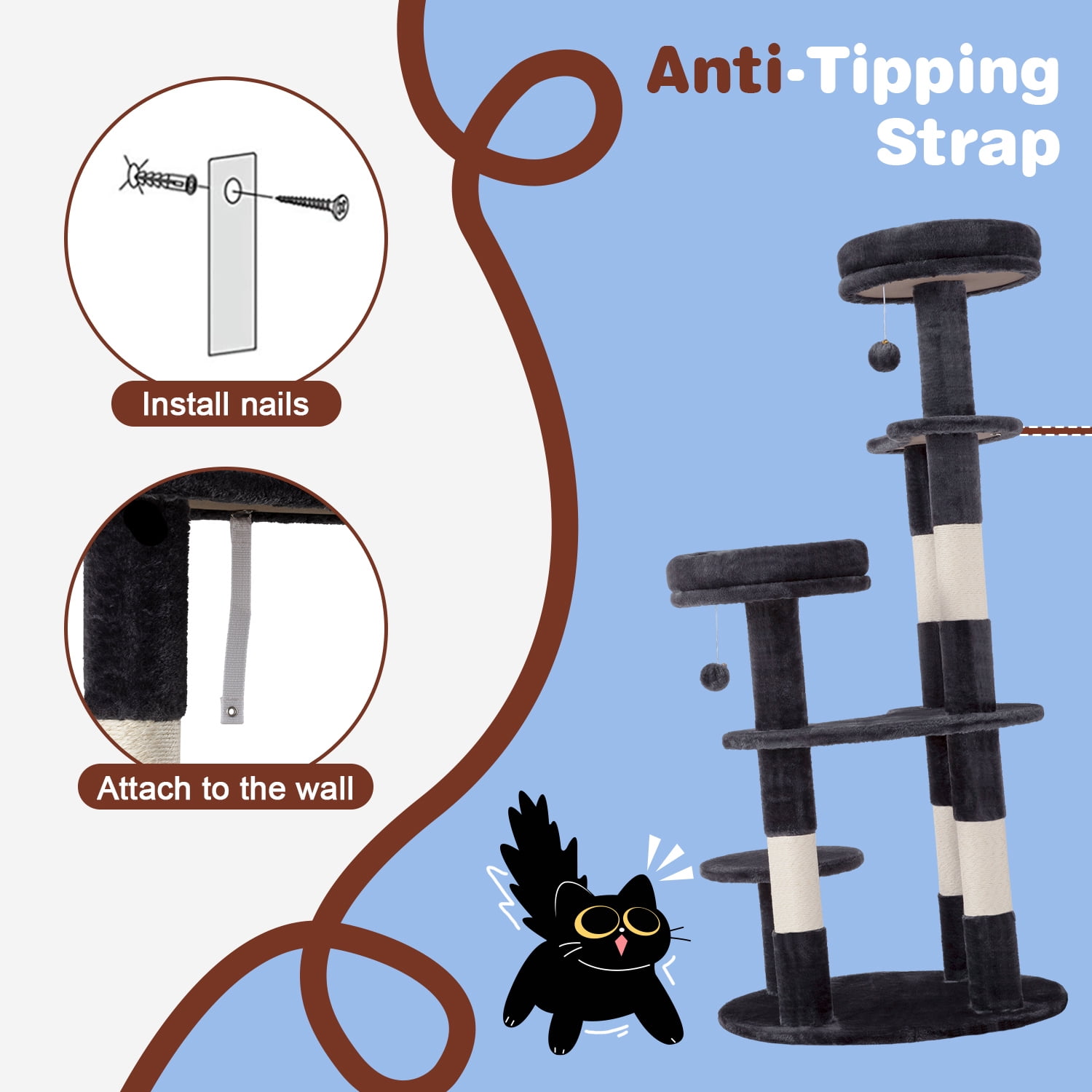Amolife 55.5" Large Cat Tree and Tower with 5 Scratching Posts, Cat Perches for Indoor Cats and Kittens, Blue Gray