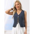 thumbnail image 4 of DARING DIVA Women's Stylish Vest Tops Linen Striped Business Waistcoat M Navy Blue, 4 of 7