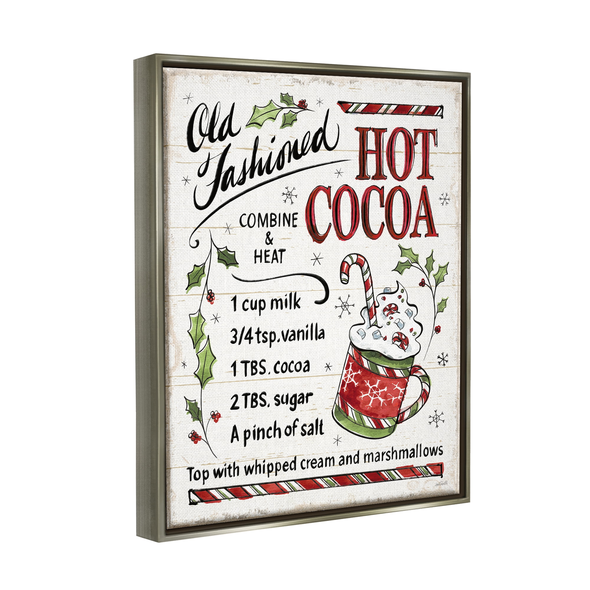 Stupell Industries Old Fashioned Hot Cocoa Holiday Cooking Instructions Luster Gray Framed Floating Canvas Wall Art, 16x20, by Anne Tavoletti