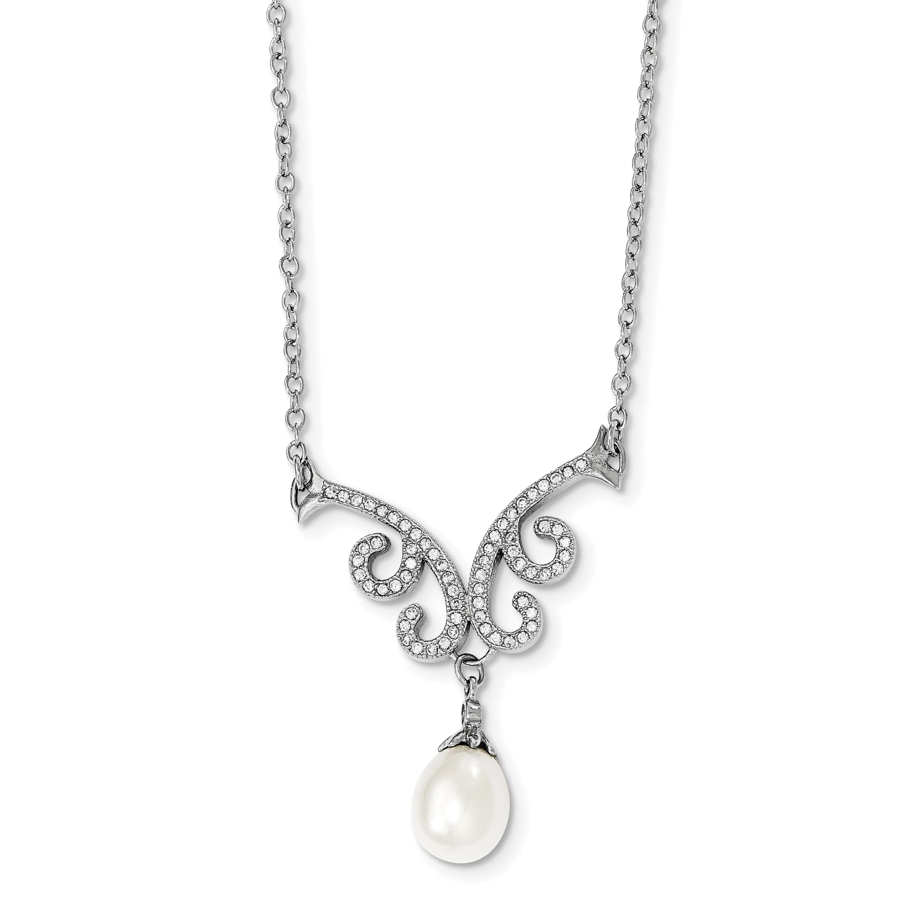 Necklace 16.5 Inches Sterling Silver /& CZ 16.5In 3 Stone 1In Ext