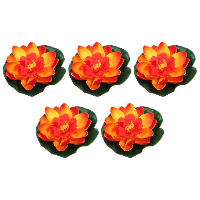Unique Bargains 5pcs Garden Ponds Pool Decoration Artificial Lotus Flower Orange