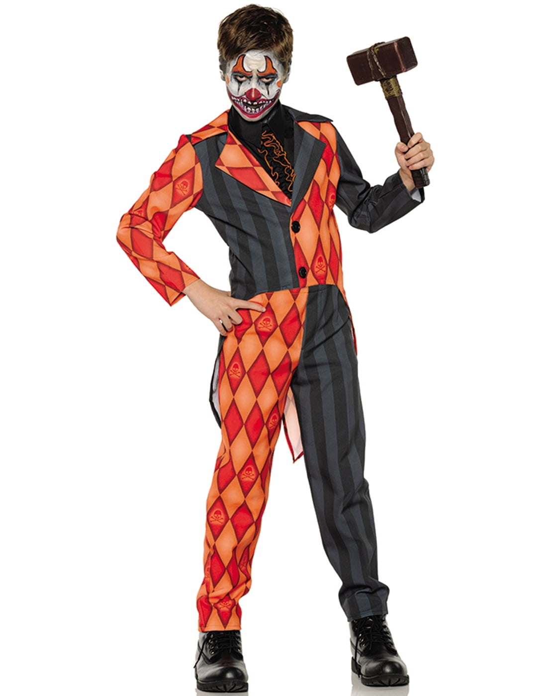 Evil Clown Tuxedo Boys Orange Black Scary Jester Halloween Costume-L ...