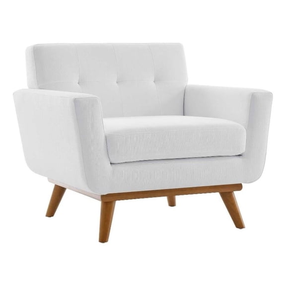 Maklaine Contemporary Upholstered Fabric Tufted Armchair in White