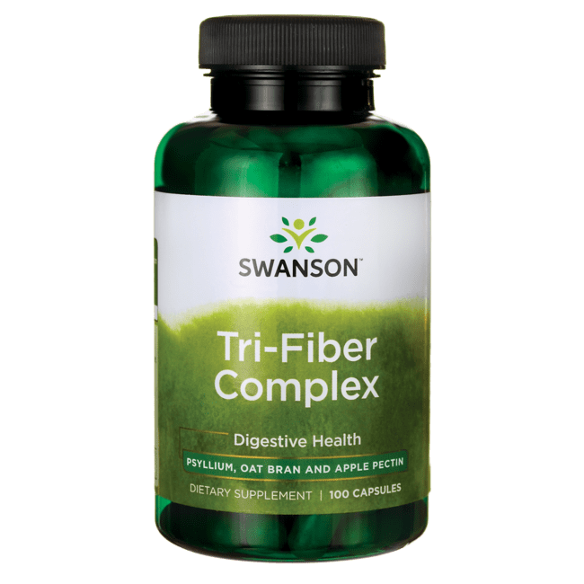 Swanson Tri-Fiber Complex - Digestive Health Supplement Made with Psyllium, Oat Bran, & Apple Pectin - Supports Heart Health, Bowel Regularity, & Overall Colon Function - (100 Capsules)
