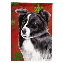Border Collie Red and Green Snowflakes Holiday Christmas Flag Garden Size