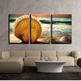 RUIHE 3 Piece Canvas Wall Art Sea Shells in The Sand, a Sunset