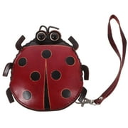 Cartoon Ladybug Coin Purse Handmade Tanning Leather Wallet Portable Zipper Wallet for Women (Red)
