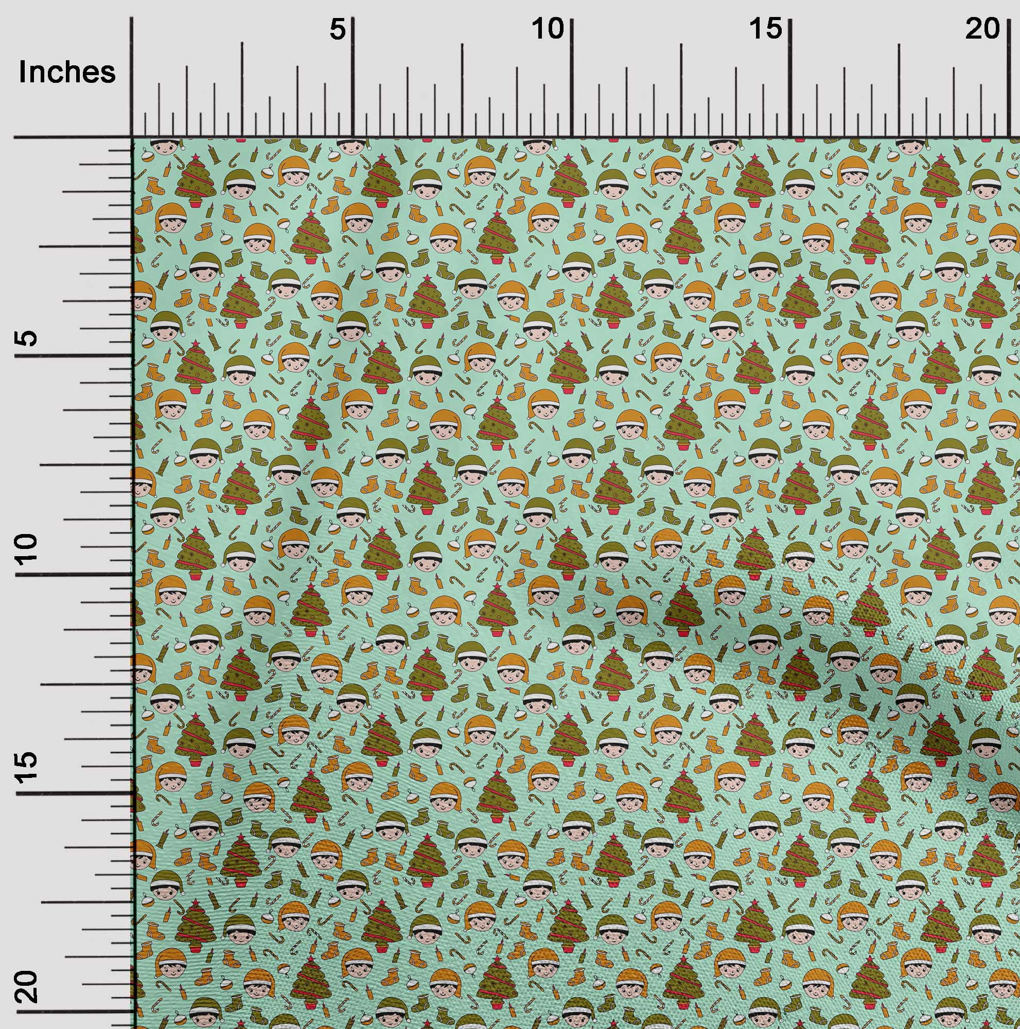 oneOone Polyester Spandex Mint Green Fabric Christmas Diy Clothing Quilting Fabric Print Fabric By Yard 56 Inch Wide