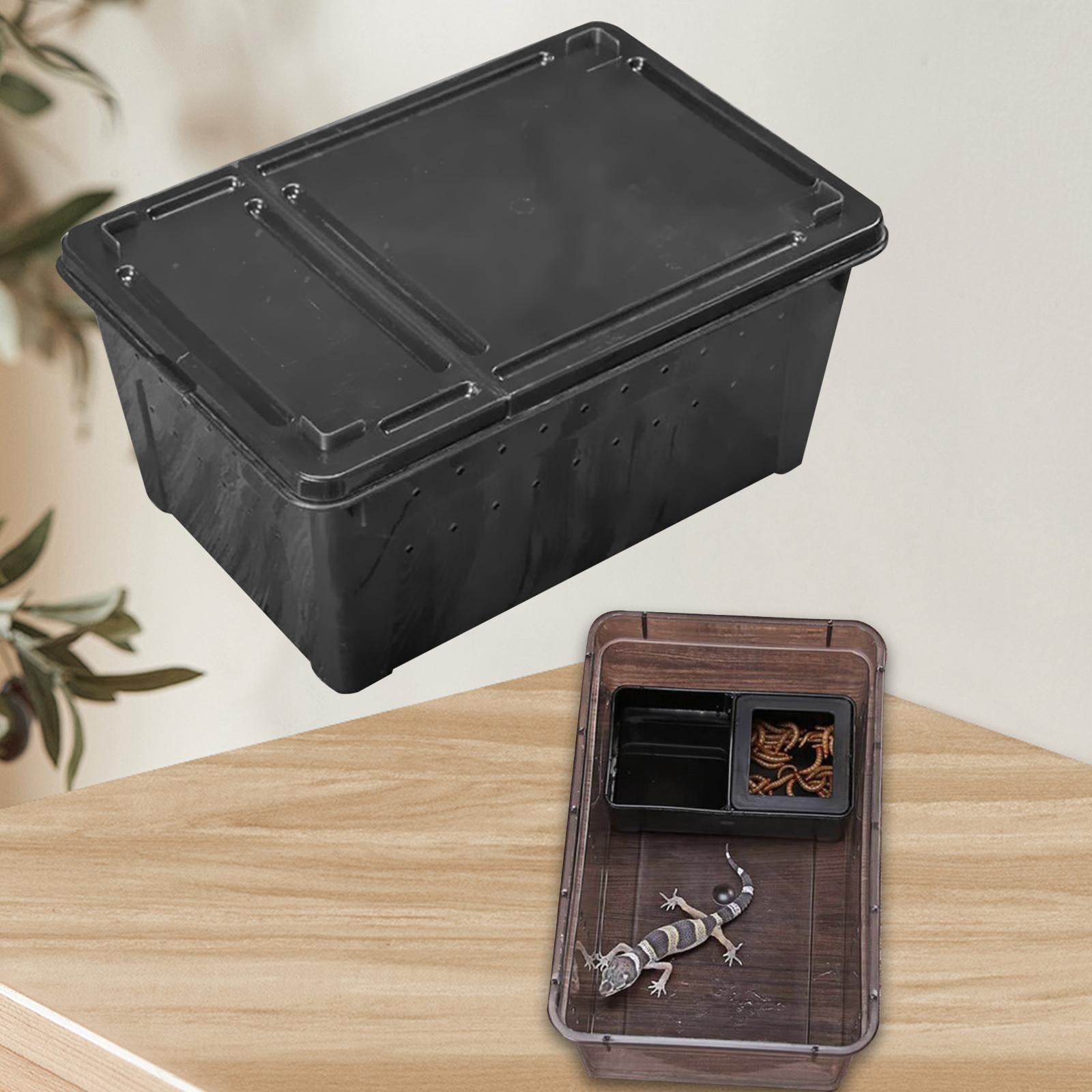 Bvdfgk Portable Turtle Tank Small Fish Tank Pet Feeding Box with Lid Snake Breeding Box black