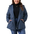 thumbnail image 1 of Chaqueta de lluvia para mujer de tallas grandes Agnes Orinda, impermeable, forrada de forro polar, con capucha, abrigo largo con bolsillos, 1X azul marino, 1 of 6
