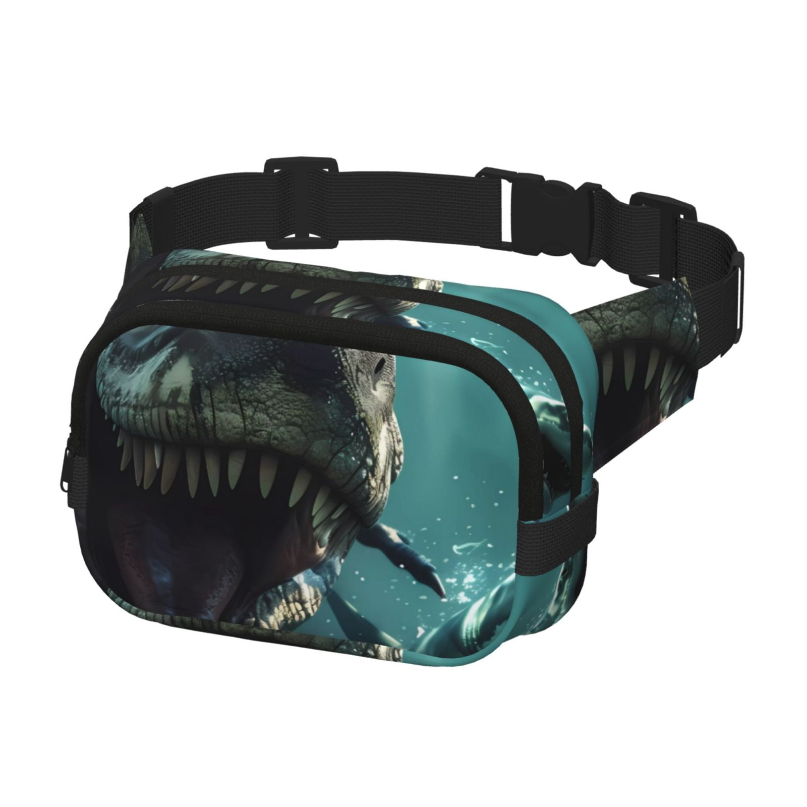 Picia Underwater Dinosaur Shark Print Square Double-Layer Waist Bag Mini Adjustable Waist Belt Bag Exercise Running Travel Hiking